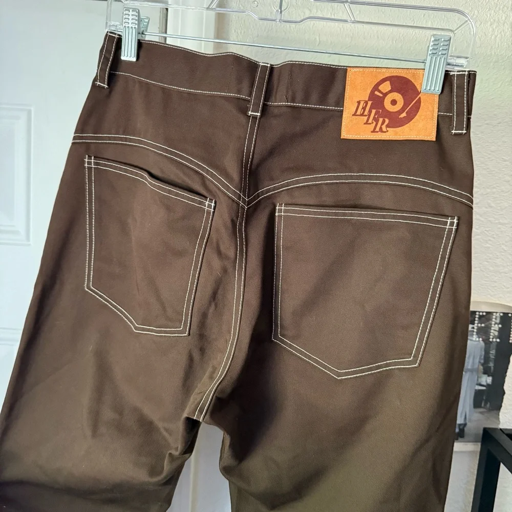 HOLLYWOOD‎ FOREVER RECORDS brown contrast stitch flare boot cut pants